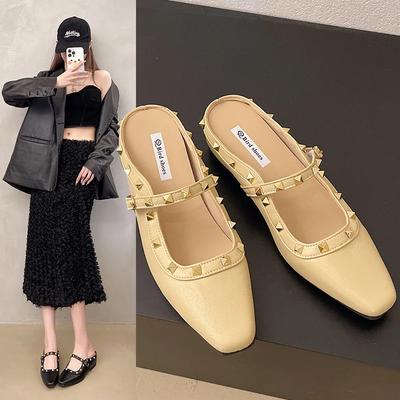 Cover Toe Shoes Increased Internal Low Rivet House Slippers Platform Slides Summer PU Rome Fabric Rubber Hoof Heels