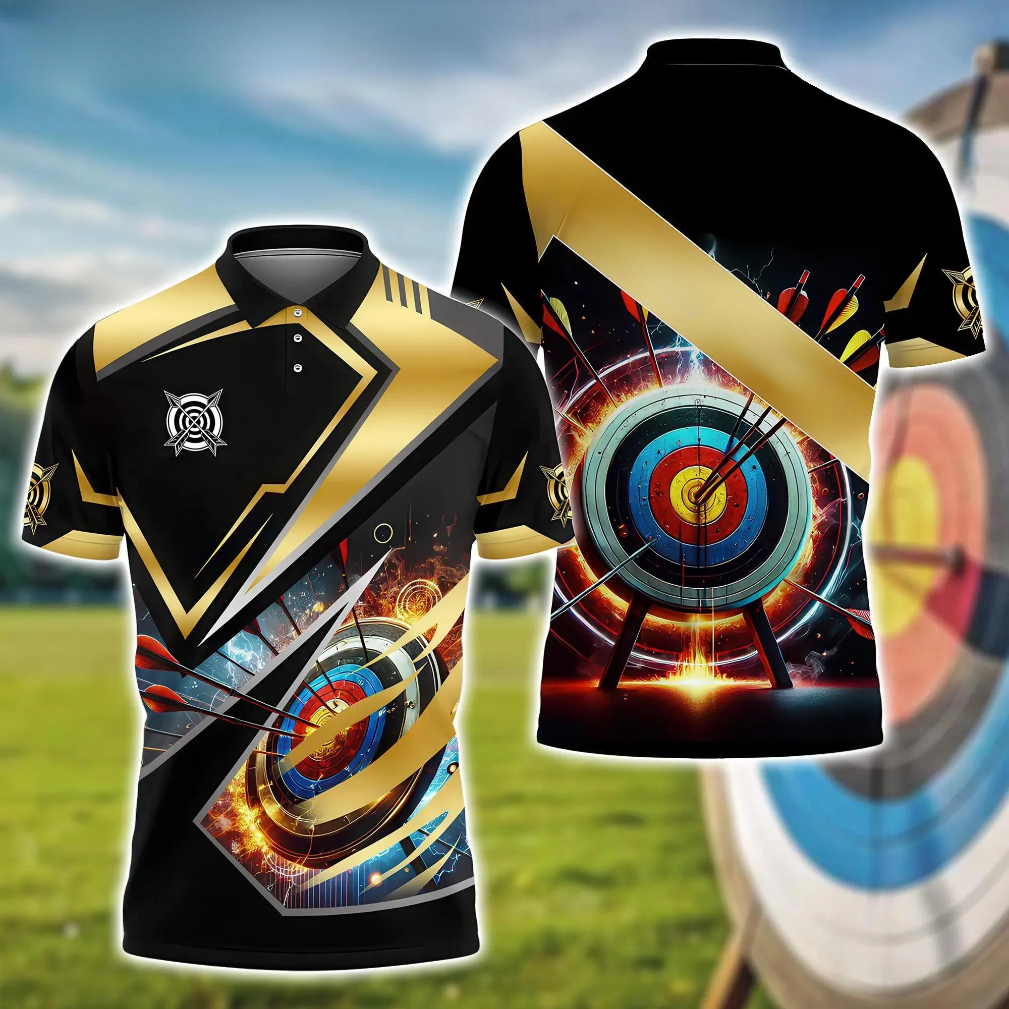 

Летние футболки-поло с лацканами и 3D-принтом «Стрельба из лука», модные повседневные мужские футболки с коротким рукавом 3XL