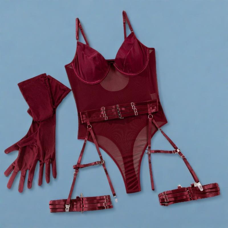 Sexy Mesh See-Through Underwire Push-Up Bandage Leggings & Bodysuit Set for Women