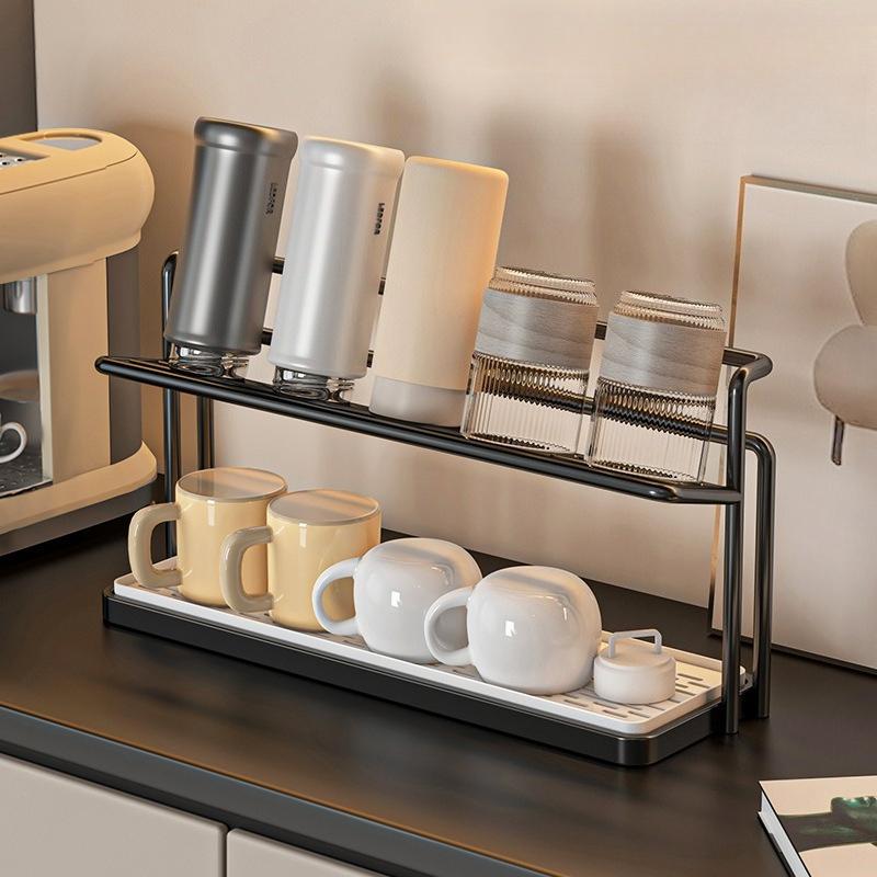 2-Tier Cup Mug  Drying Rack Kitchen Countertop Drainer with Drainboard Utensil Holder Rust-Proof Dish Mug Drying Storage Shelf