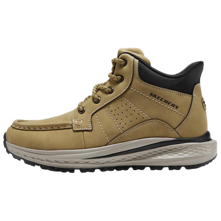Skechers Relaxed Fit Synthetic Leather Comfortable Fashion Durable Mid-Top Hiking Shoes Men hiking shoes Beige 205654-WTN 41