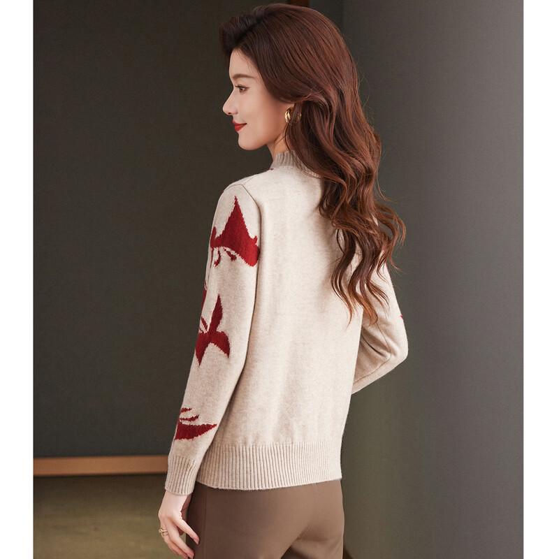 SNOWFLYING Women's Elegant Butterfly Inlay Semi-High Collar Sweater
