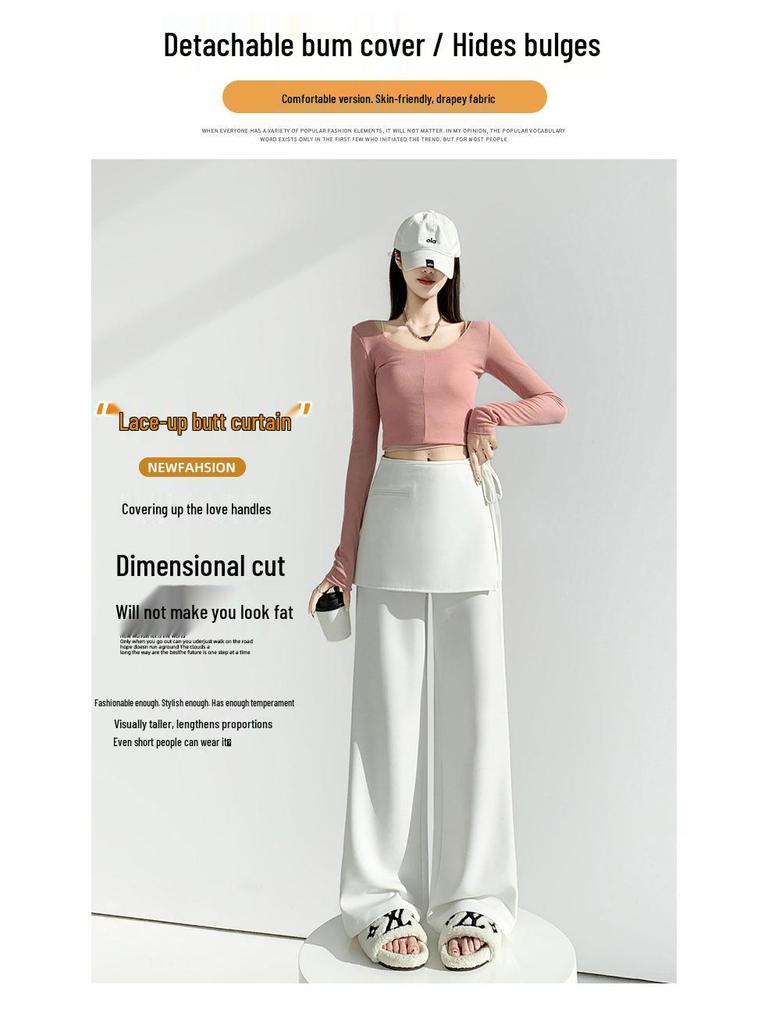 Design-Forward High-Waisted Drapey Skirt Pants Suit - Slim-Fit Casual Wide-Leg, Spring/Summer 2026