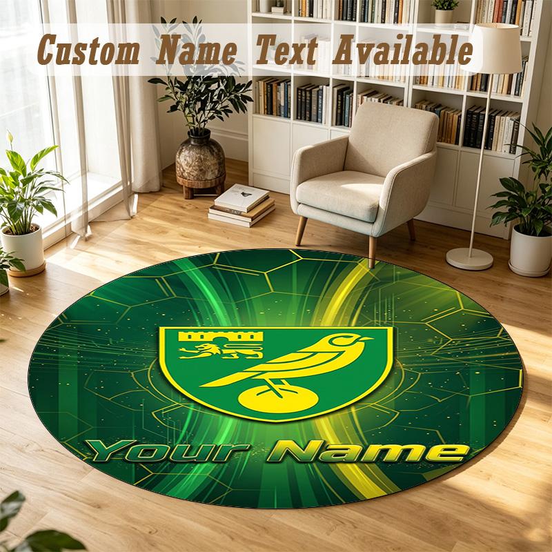 Round Rug Custom NameNorwich City Pattern Non Slip Carpet Home Floor Decor