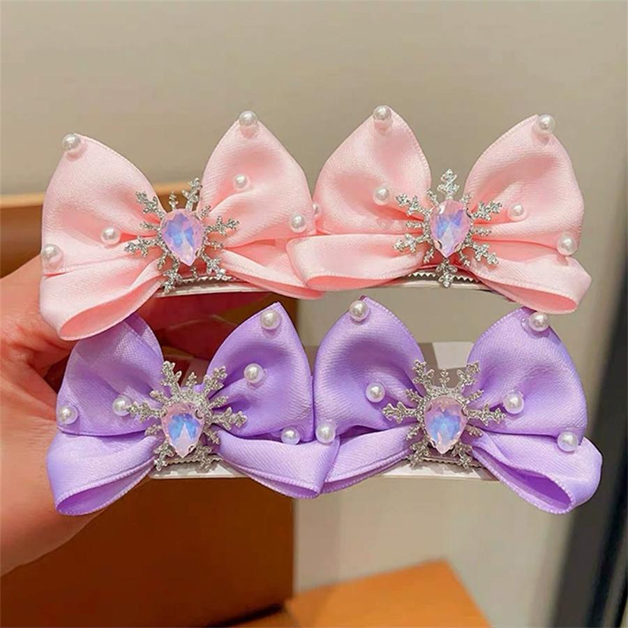 2PCS Children's Hair Hairpin Headwear, Sweet Three-dimensional Crown Clip for Baby Girls, Princess Mesh, Bow Hair Clip