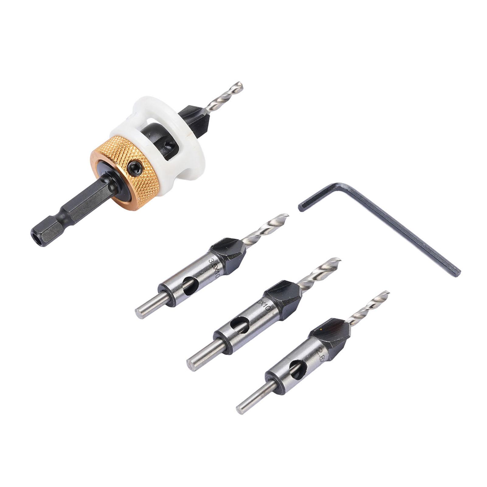 

Набор зенковочных сверл по дереву 4 шт. 4 спиральных канавки хвостовик 6,25 мм регулируемая глубина ступенчатое сверло