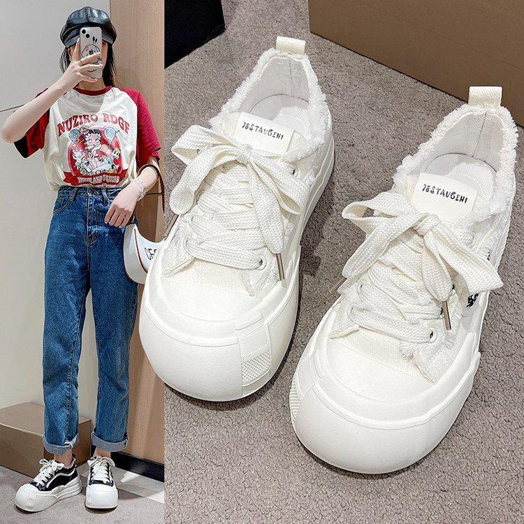 

Campus style retro canvas shoes for women 2025 summer new thick soles increase popularity high value fashion casual shoes for women 35 бежевый