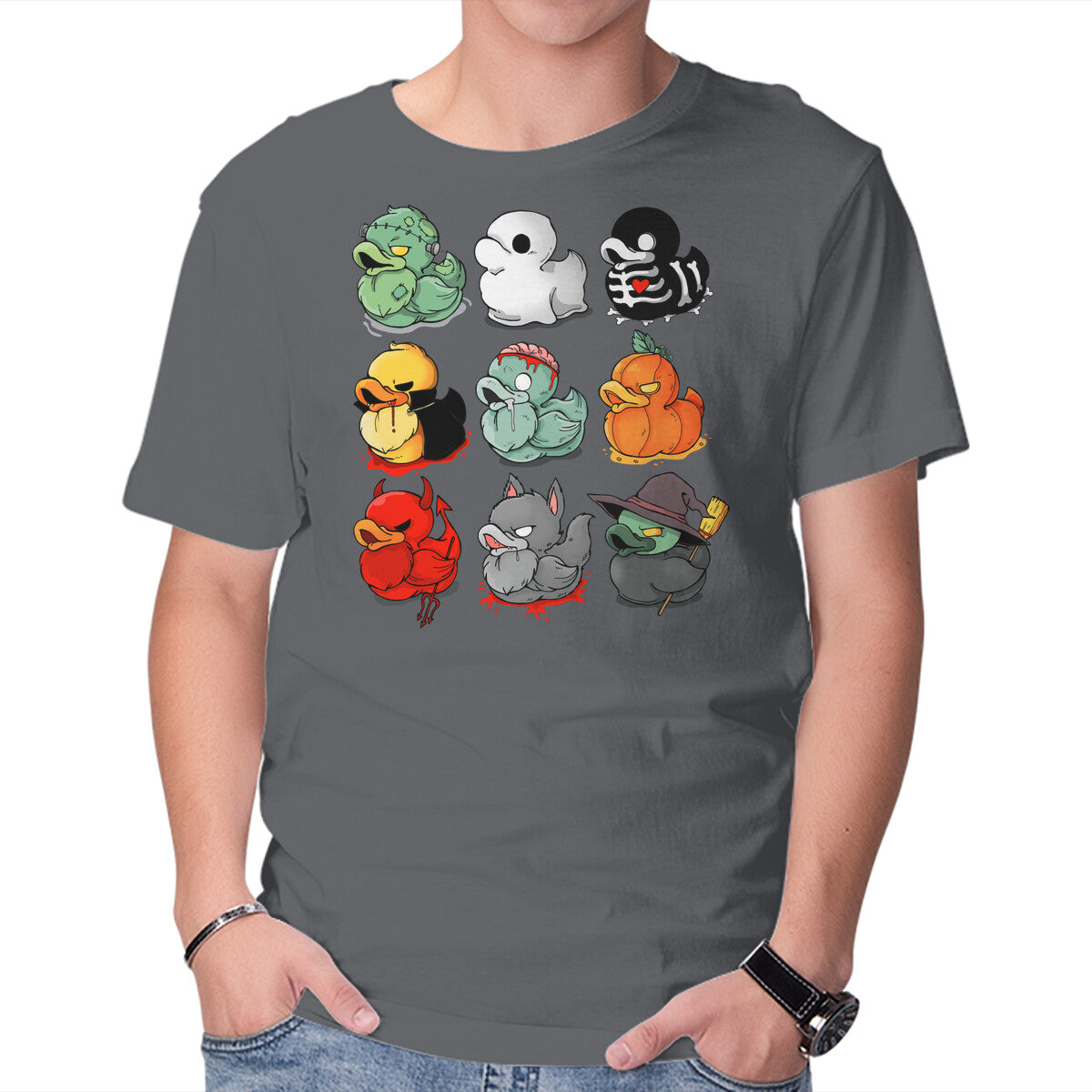Unisex Crew Neck T-Shirt Halloween Duck Graphic Short Sleeve Casual Tee XXXL