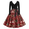 Women's Casual Fashion V Neck Christmas Printed Vintage Dress