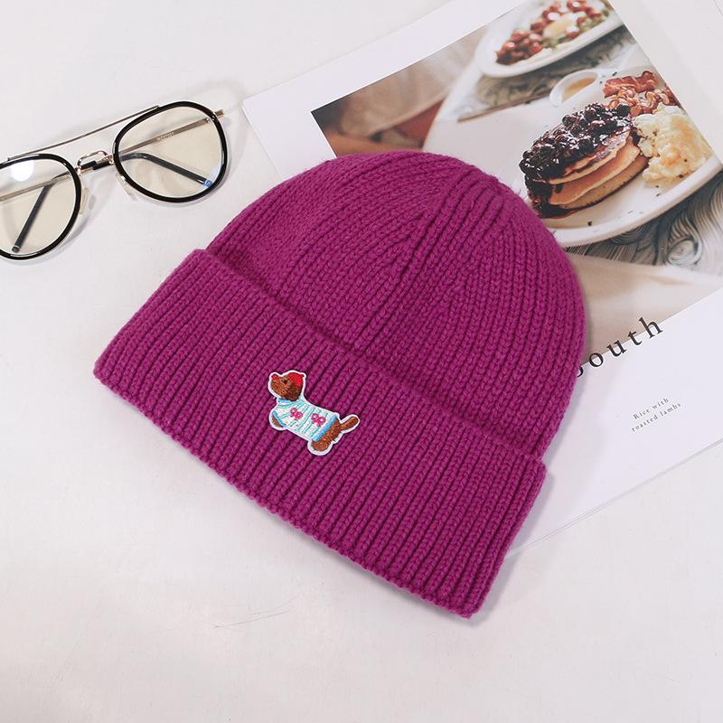 Autumn and Winter New Hat for Women Puppy Patch Knitted Hat Sweet and Cute Warm Wool Hat Outdoor Versatile Pullover Hat