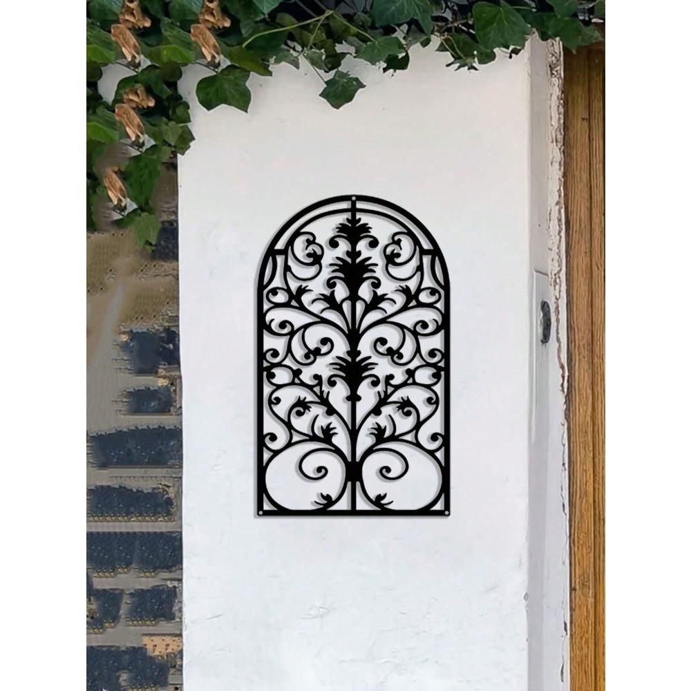 Black Metal Window Arch Wall Decor Gothic Baroque Grille for Living Room Wall Art 3D Ornament Gothic Gate