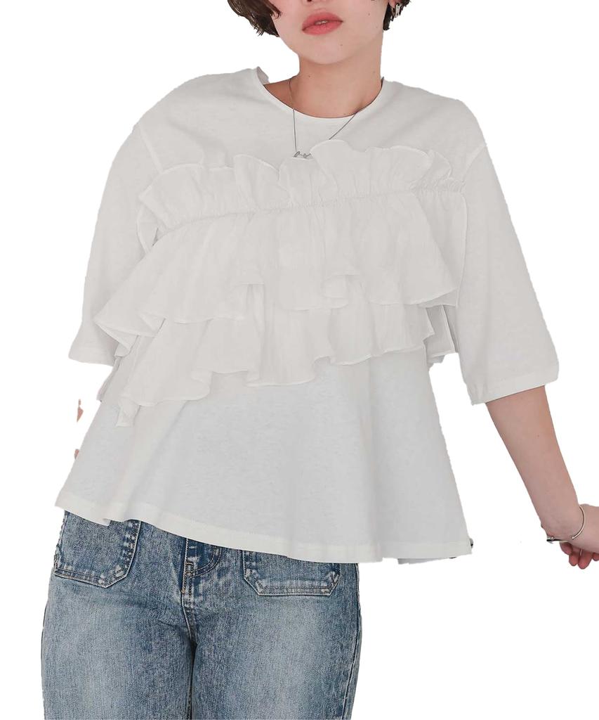 Titibait Asymmetrical Gathered Ruffle Docking Top Size (AFXP4333), Women's, Small, Off-White