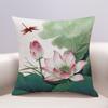 Oriental Floral Art Throw Pillow Covers, Detailed Lotus & Dragonfly Print Cushion Cases, Calming Zen Decor For Sofa Bedroom