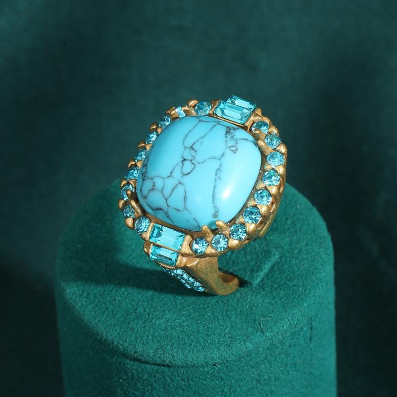 Vintage Art Deco Turquoise Ring | 18K Gold-Plated & Copper | Prong-Set Stone Design