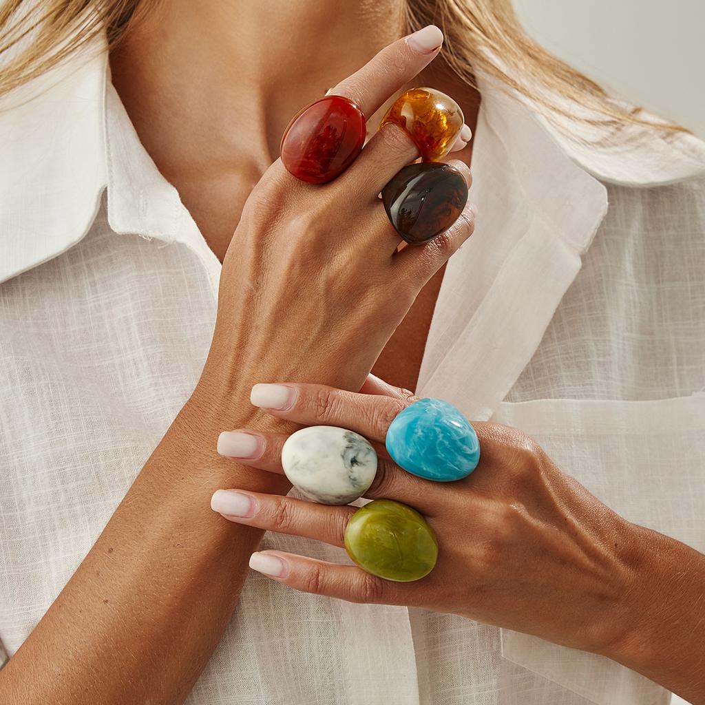Vintage Irregular Smooth Resin Plastic Rings for Women New Trend Boho Geometric Finger Rings Aesthetic Party Jewelry