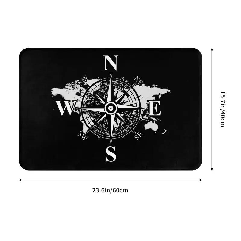 Compass With World Map Front Floor Door Entrance Mat Indoor Cardinal Points Of Earth Kitchen Bathroom Doormat Garage Carpet Rug
