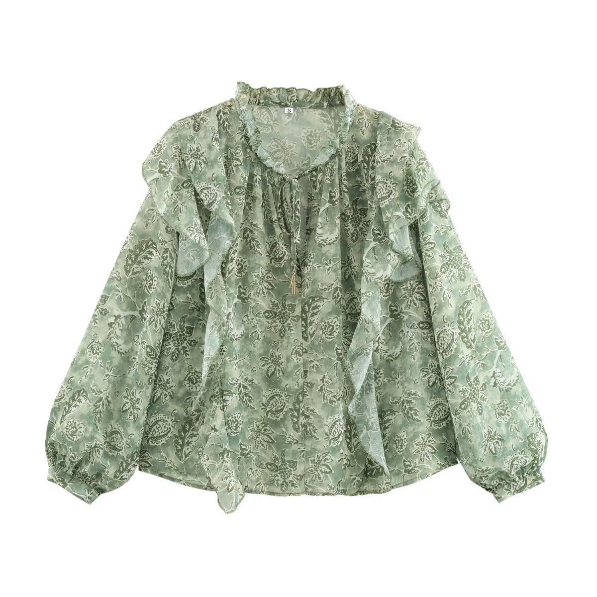 

TAOP&ZA Женская весенне-летняя блузка с оборками и принтом в французском стиле Extra Small