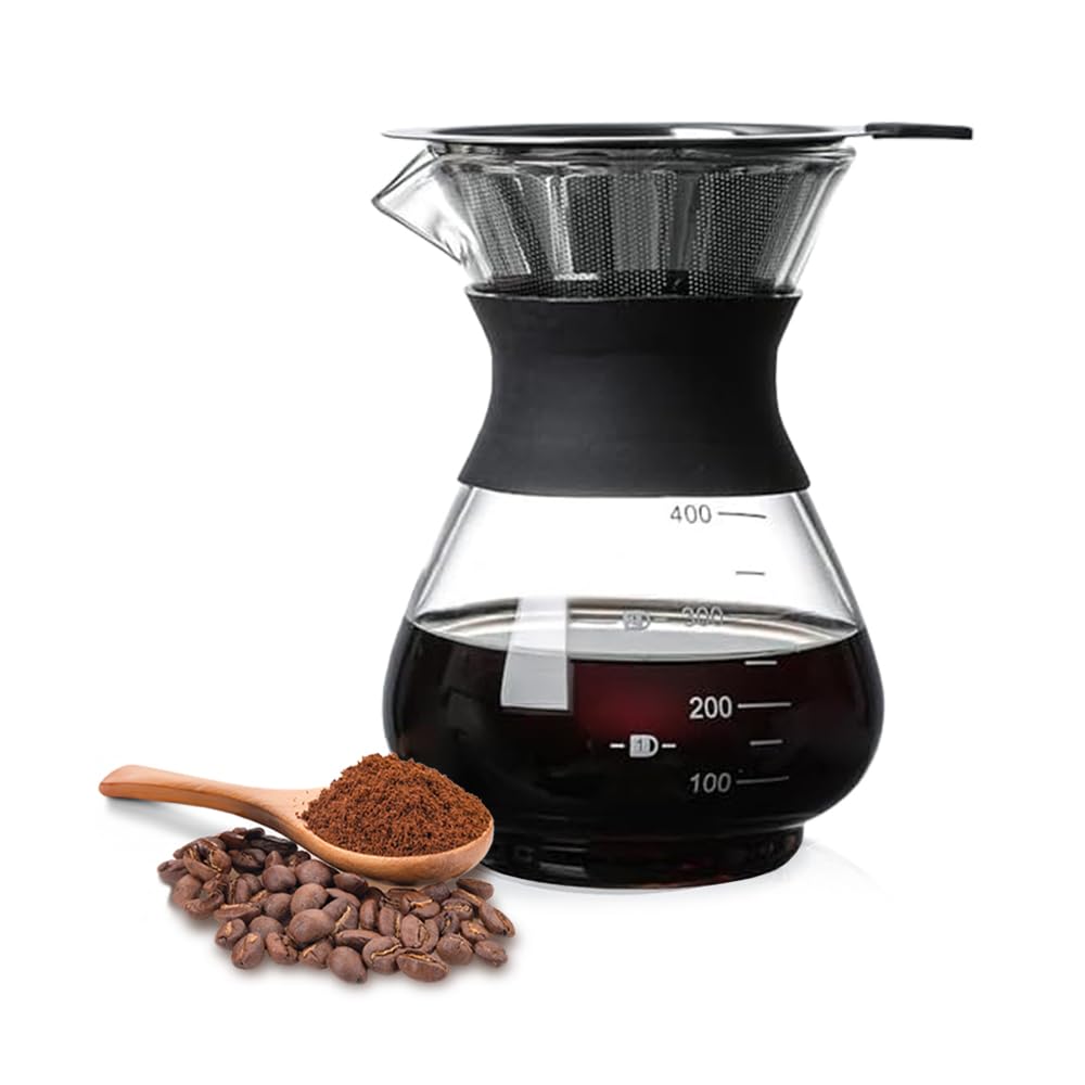 

Стеклянный кофейник 400 мл с пуровером из нержавеющей стали, для черного чая и чая из ячменя, можно мыть в посудомоечной машине, для дома или офиса [KILALINK] Термостойкий набор, многоразовый,