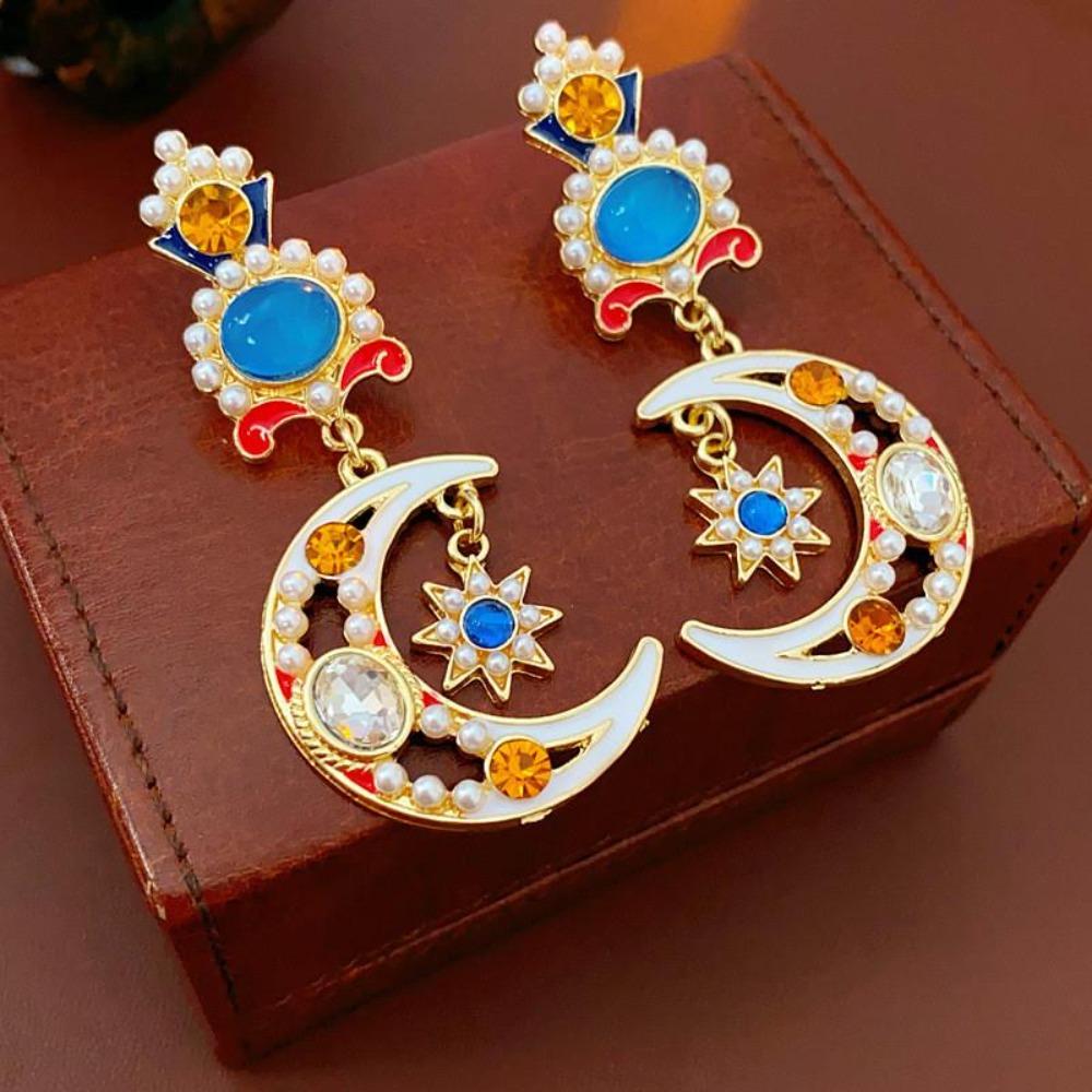 Ear Jewelry Star Pendant Earrings Light Luxury Moon Stud Earrings Vintage Earrings Women  Female