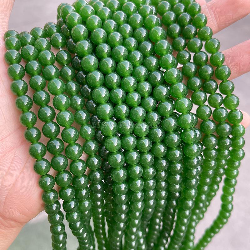 Hetian Jasper Olive Green Chalcedony Round Beads for DIY Jewelry and Bracelets