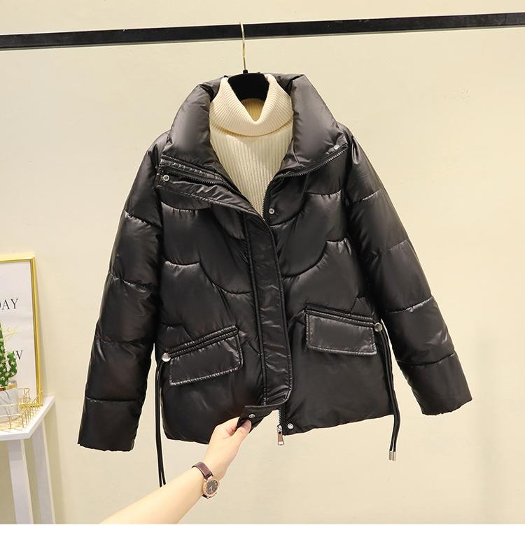 XL Glossy Down  Clothes for Women's Winter New Thickened Short  Jackets Loose Stand-up Collar Jackets