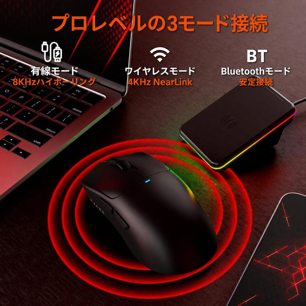Wireless Gaming Mouse with PAW3950 Sensor and NearLink Black AJ200PNLAIULTRA+ Compatible,