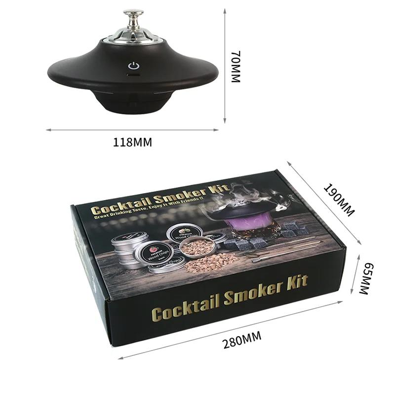 Electric Rechargeable Whiskey Smoker Kit Cocktail Smoker Kit with 8 Wood Chips Ice Stones Accessories for Bourbon Whiskey 7