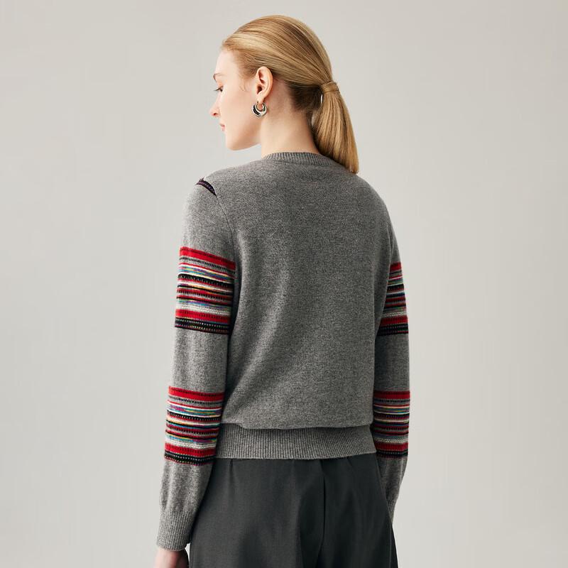 Zhaojun Women's Striped 100% Cashmere Round Neck Cardigan