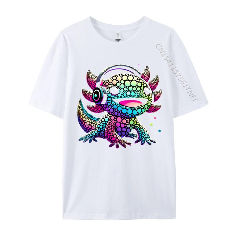 Gamer Axolotl Polka Dot Video Games Day Headphone Boys Youth Tshirts Hip Hop England Style Tees Cotton T Shirt For Unisex Funny