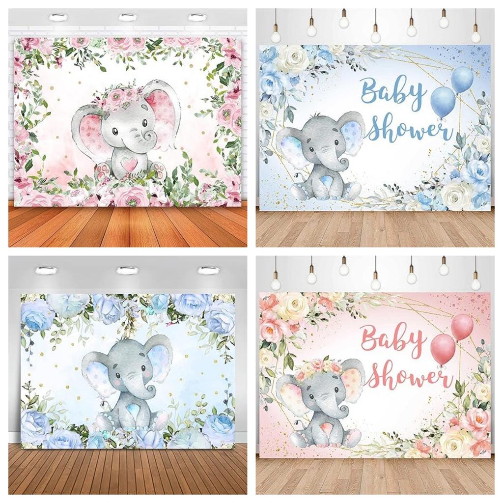 Baby Blue Elephant Birthday Party Photography Background Baby Bath Boy Banner