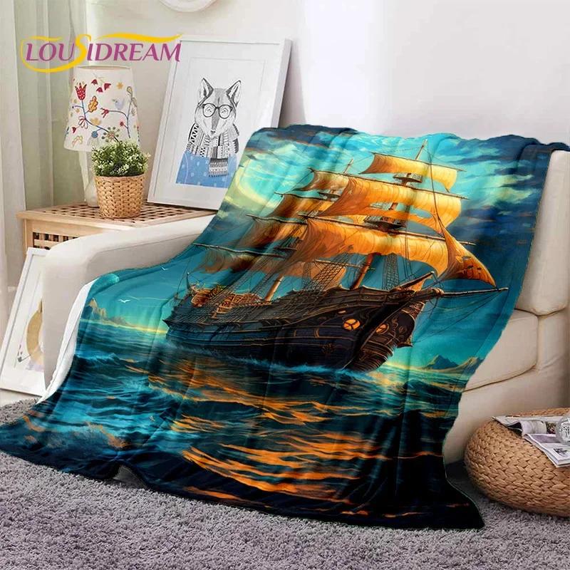 Ancient Pirate Ship Boat,Barque,Sailboa Soft Flannel Blanket for Beds Bedroom Sofa Picnic,Throw Blanket for Outdoor Leisure Gift