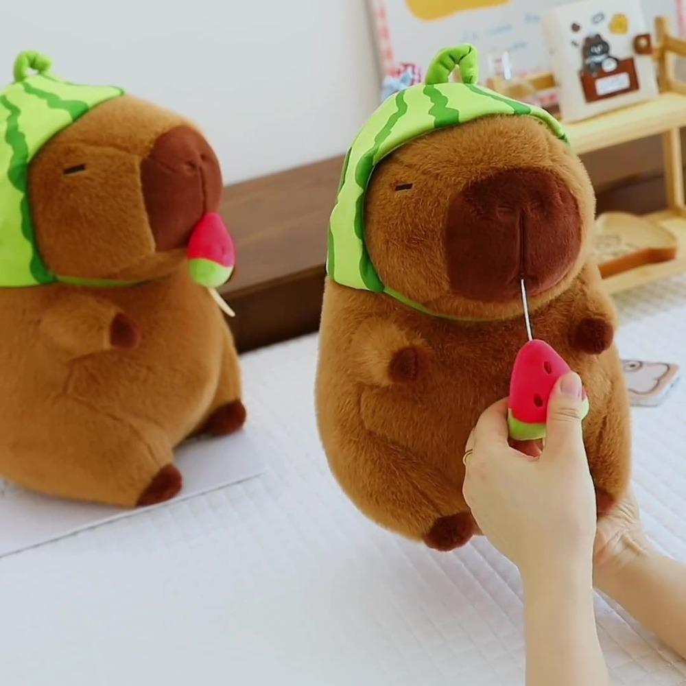 Fluffy Capybara Plush Doll Watermelon Capybara Stuffed Doll Funny Capybara Plush Toy  Room Decor