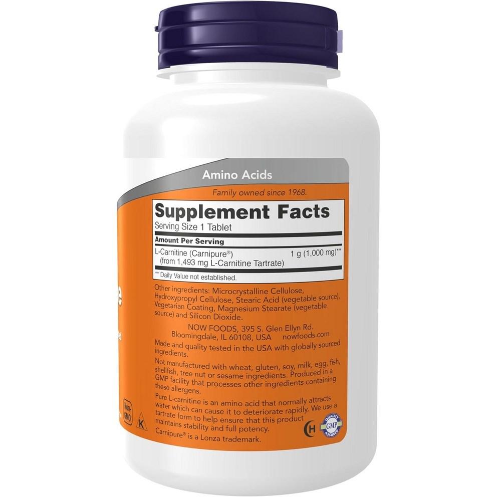 NOW Foods L-Carnitine 1000 mg Tablets, 100 Count, 2 Bottles