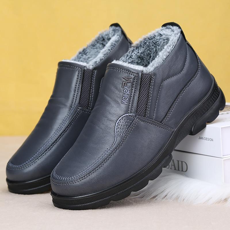 

Зимние хлопковые ботинки полиуретановые большие хлопковые сапоги теплые мужские водонепроницаемые кожаные зимние ботинки износостойкие и нескользящие 44