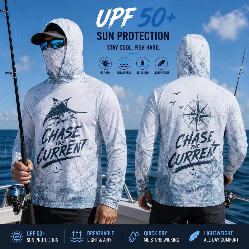 Fishing Hoodie Shirt Men Long Sleeve Protection Face Mask Quick Dry Sun Shirt Performance Fishing Jersey Sailfish