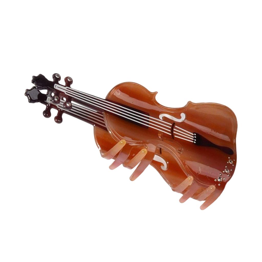Elegant Violin Hair Clip With Wood Grain Finish Acetate Material For Women Girls Daily Use And Music Themed Events