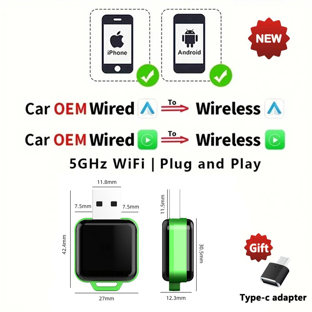2025 NEU 2 in 1 Kabellose Carplay AI Box Android Auto Plug and Play Anwendbar zum Umwandeln von kabelgebundenem Original-Carplay in kabelloses
