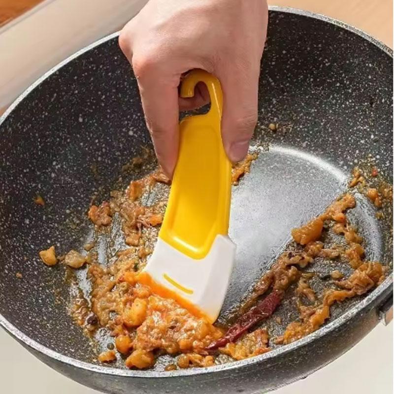 Cleaning Silicone Spatula Kitchen Scraper Soft Blade Scraper Brush Dirty Pot Dishes Rubber Cleaning Spatula Pot Cleaning Tool