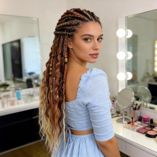 Boho Gevlochten Paardenstaart Verlenging met Haarelastiek Lichtgewicht Hand-gevlochten Vlechten Haarverlengingen Vrouwen Mannen Lang Viking Dreadlock Kralen Paardenstaart Verlenging