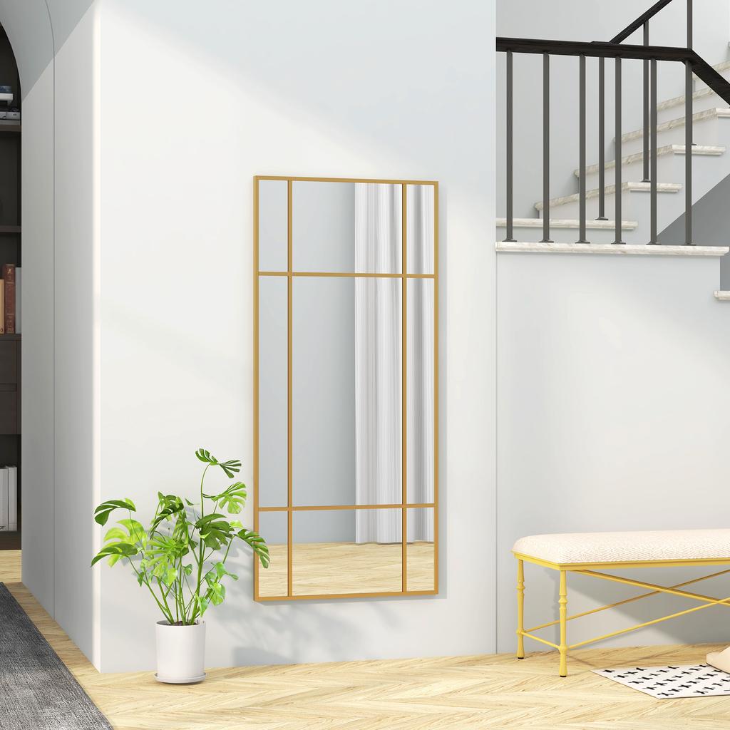 Decorative Grid Wall Mirror, with Back Hooks - Gold Tone