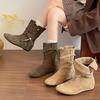Retro Belt Buckle Women's Autumn and Winter Solid Color Round Head Medium Boots Short Boots Thin Daily Middle Heel Fashion Boots