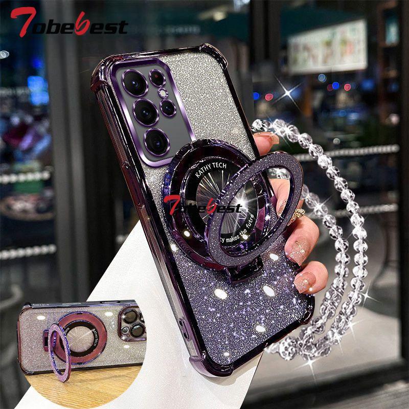 Shockproof Glitter Plating Crystal Bracelet Phone Holder Case For Samsung Galaxy S25 S24 S23 S22 S21 S20 Ultra Plus FE Cover