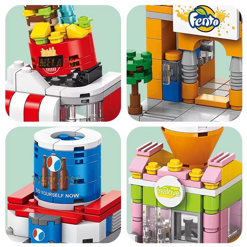 Mini Shop DIY Restaurant Coffee Milk Tea Shop Street View Food House Building Blocks Kit Girls' Building Blocks Movie Models Chi