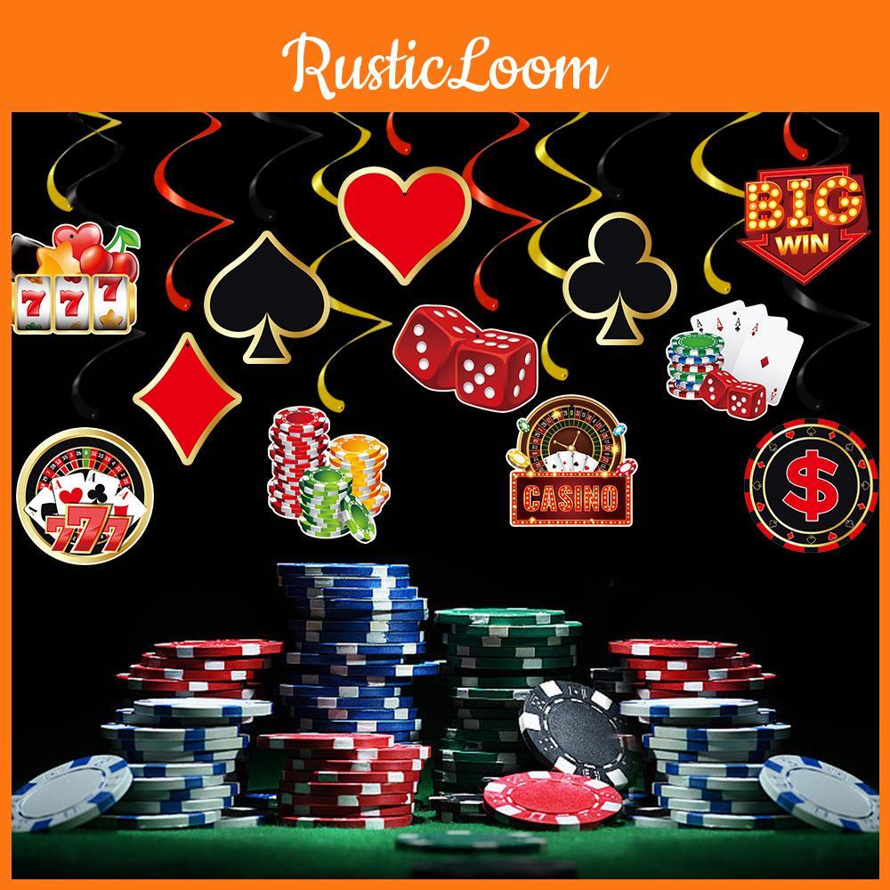Spiral Party Paper Hangings With Poker Chips Design For Festive Decoration Venue