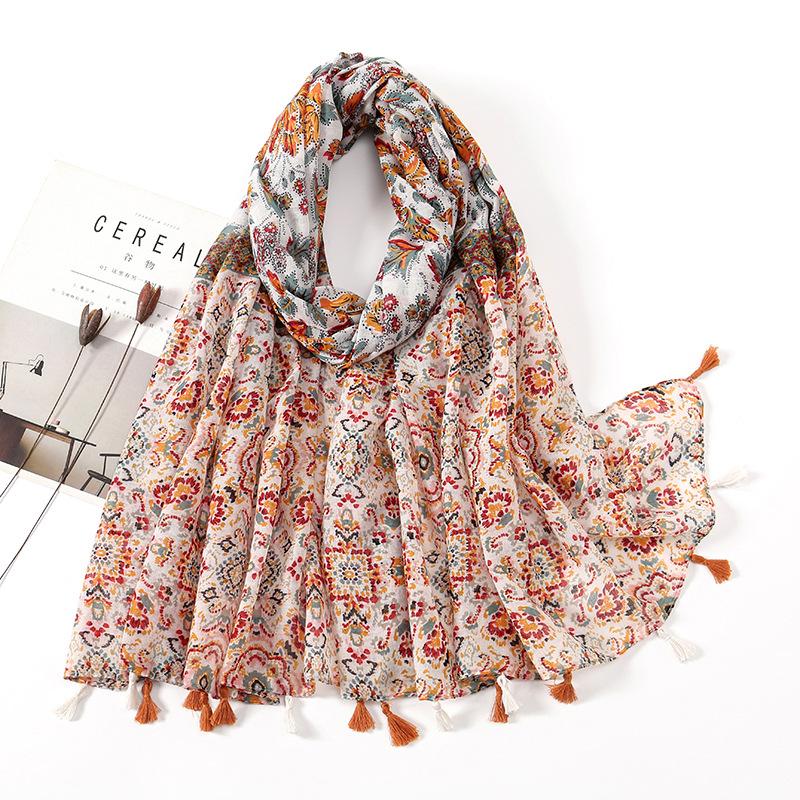 Fashion Luxury Petal Floral Tassel Viscose Shawl Scarf Lady High Quality Wrap Pashmina Stole Bufandas Muslim Hijab 180*90Cm