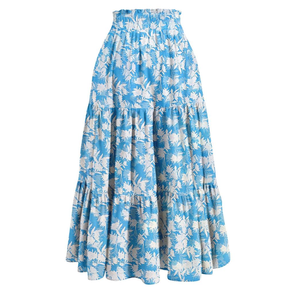 Gonna Lunga Casual Primaverile da Donna con Volant Gonna Tinta Unita Gonna Retro Pieghettata