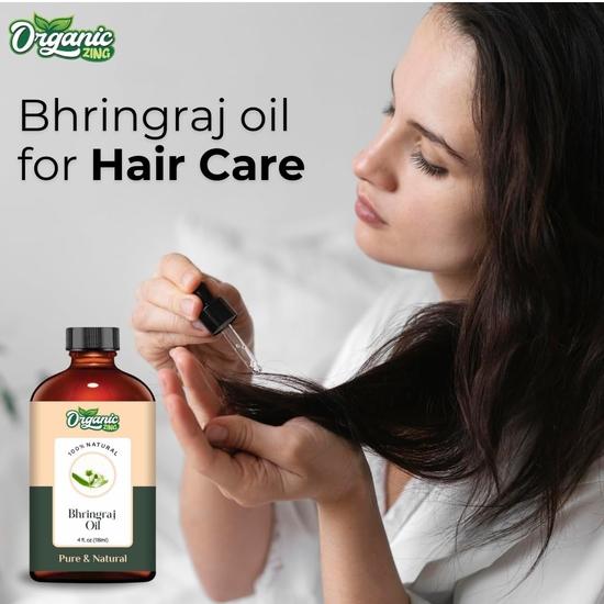 Organic Zing Bhringraj Oil Pure & Natural for Skin, Face, Hair Care & Massage - 118ml