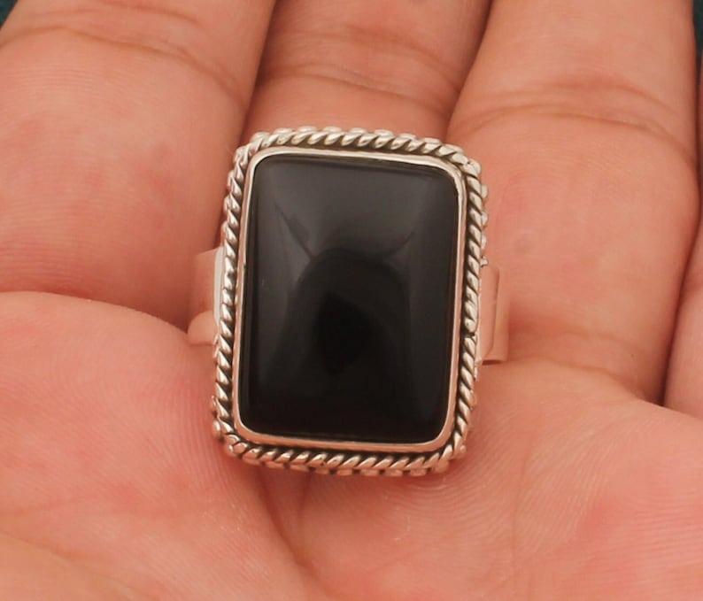 Solid 925 Sterling Silver Black Onyx Rectangle Gemstone Ring Handmade Boho Designer Ring Statement Ring Jewelry
