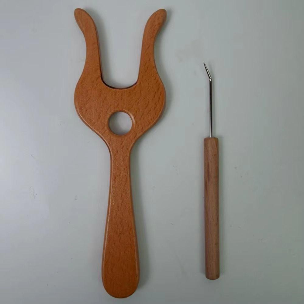 Bent Tip Needle Wooden Knitting Fork Handmade Cord Braiding Tool DIY Crochet Kits  Beginners