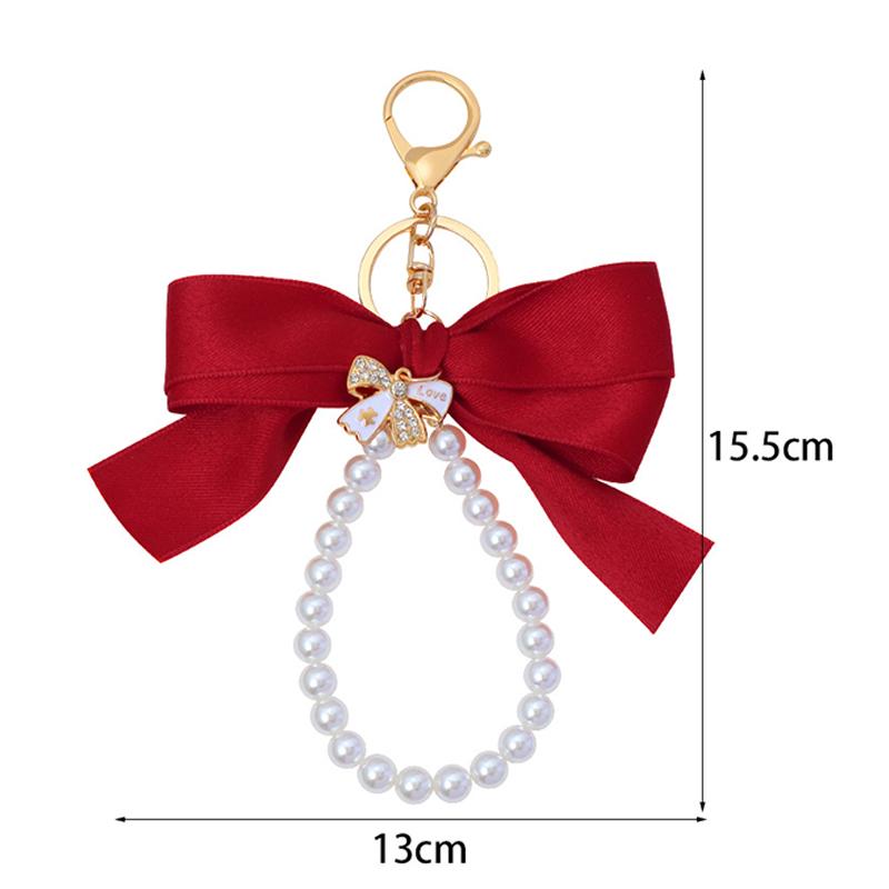 Creative Big Bow Tie Key Chain Pearl Chain Keychain Women'S Bag Pendant Car Keychain Tote Hanging Ornament